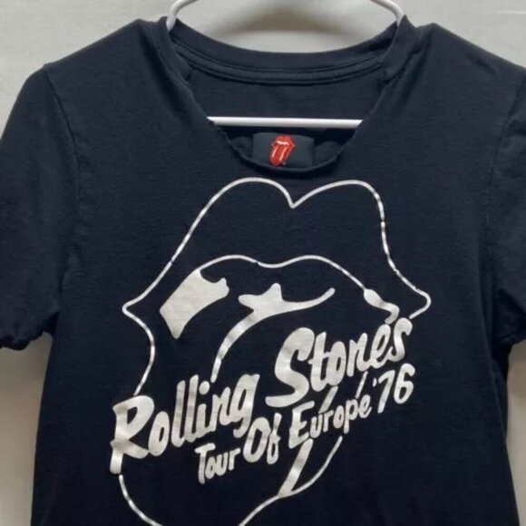 Rolling Stones T-Shirt Tour Of Europe '76 Forever 21 Boys 11/12 Unisex Black GUC - Picture 2 of 9